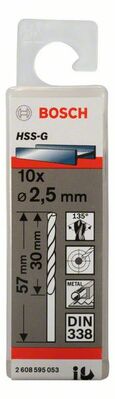 Vrtáky do kovov HSS-G, DIN 338 2,5 x 30 x 57 mm