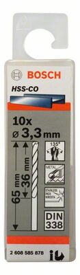 Vrtáky do kovov HSS-Co, DIN 338 3,3 x 36 x 65 mm