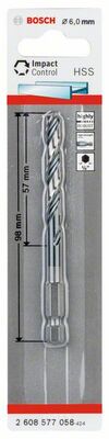 Skrutkovitý vrták HSS so šesťhrannou stopkou 6,0 mm 6 x 57 x 98 mm