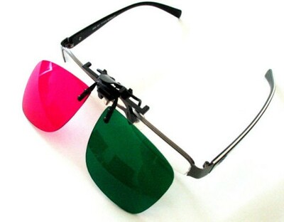 3D plastová skla ( 3D brýle ) s plastovým klipem na dioptrické brýle, Green/Magenta